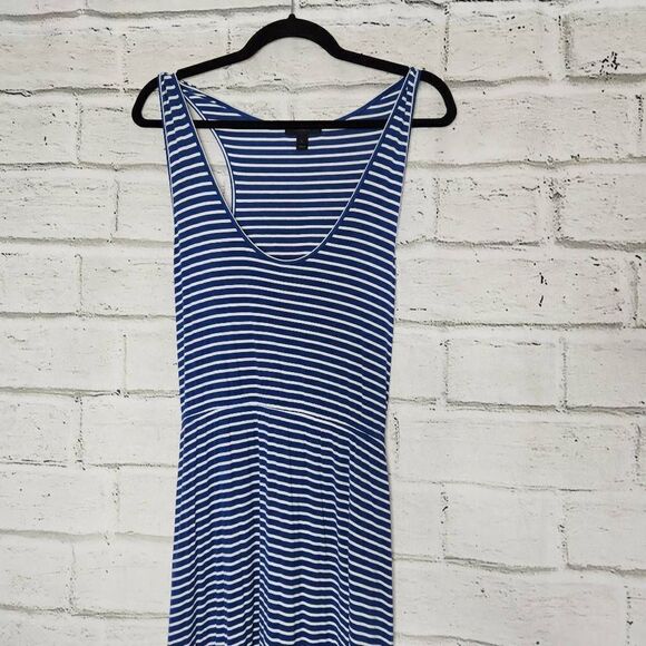 J Crew White Blue Striped Sleeveless Racerback Maxi Dress Womens Stretch Large - Picture 2 of 14
